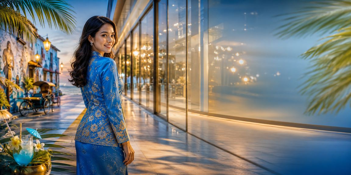 Pengguna Malaysia dalam pakaian baju kurung menikmati pengalaman pertaruhan di Pulau Pinang